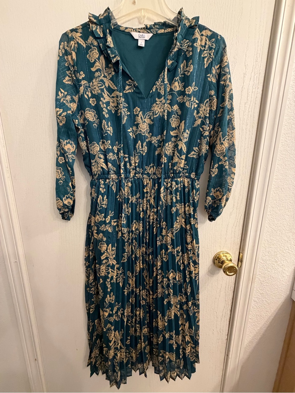 croft & barrow Teal and Cream Floral Ruffle Midi Dress